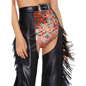 2025 dernière conception femmes en cuir Chaps taille moyenne droite lâche Chaps rue dames jambe large hommes en cuir Chaps - Product Image 5