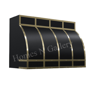 Hotte de cuisine murale artisanale en acier inoxydable, design personnalisé style ferme, avec sangles et rivets - Product Image 1