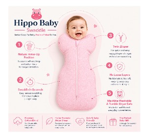 Snug Hippo Baby Swaddle Pink <b>Comfortable</b> Newborn Sleep Sack Ergonomic Arms Up Design Premium Soft Cotton - Product Image 3