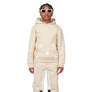 Conjunto Deportivo Informal de Felpa con Capucha Estampada de Alta Calidad para Niños, Unisex, Invierno, Cálido, 2 Piezas, 100% Algodón, Transpirable, Secado Rápido - Product Image 4