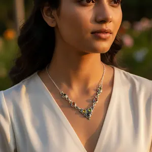 Perles fines # Collier en argent 925 avec pierres précieuses multiples pour femmes, bijoux uniques - Product Image 1