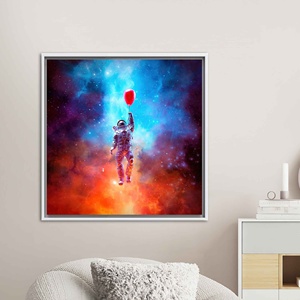 Modern Printed <b>Canvas</b> Artwork: Astronaut <b>Floating</b> In Space Decor,White <b>Framed</b> - Product Image 1