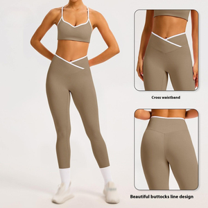 Vêtements de sport taille haute pour femmes entraînement actif Yoga motif solide fermeture à la taille élastique Fitness vêtements actifs Gym Leggings pour femmes - Product Image 4