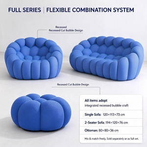Set Divano Moderno Bubble in Tessuto 3D Air Mesh con Schiuma ad Alta Densità, Seduta Curva Senza Braccioli e Pouf per Soggiorno e <span class=keywords><strong>Hotel</strong></span> - Product Image 6