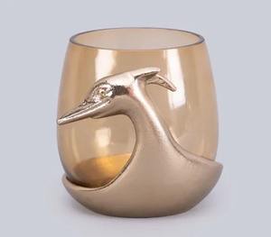 Soporte decorativo de vidrio dorado con mango de aluminio de cabeza de garzas Ideal para centro de mesa acento o decoración del hogar - Product Image 3