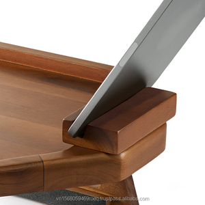 Bandeja octagonal para brazo de sofá con soporte para teléfono, bandeja organizadora de madera de acacia, mesa de brazo de sofá para TV, control remoto, café, aperitivos, mesas laterales de madera - Product Image 4