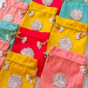 Gota Floral Potli Bag Holi Diwali Party Favor Wedding Haldi Mehndi Bridesmaid Return Gift Idea Drawstring Bags Jewellery Pouch - Product Image 1