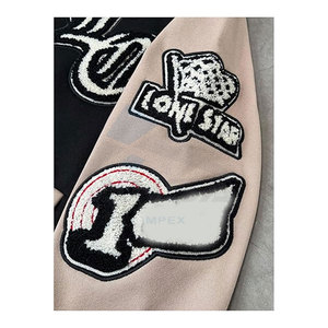 Chaqueta Universitaria de Manga Larga para Hombre, a la Moda, con Diseño de Bloques de Color, Parches de Letras, Bordes a Rayas, Bolsillos Funcionales, Color Caqui - Product Image 4