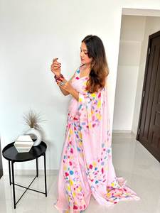 Meilleur prix pour un sari en faux georgette non cousu, imprimé, pièce de chemisier, travail de broderie, tenue traditionnelle indienne, fête, femme, toutes saisons - Product Image 2