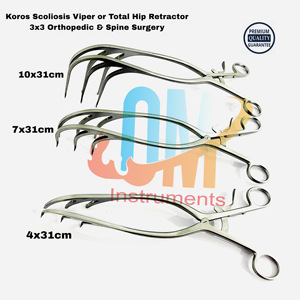 3 Pcs Koros Scoliosis Viper Retractor Total <b>Hip</b> Replacement 3x3 Medical Grade Stainless Steel Reusable Autoclave Orthopedic - Product Image 2