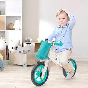 ROBINCOOL Vélo d'équilibre en bois sans pédales pour enfants, réglable sur 3 hauteurs, vert - Product Image 2