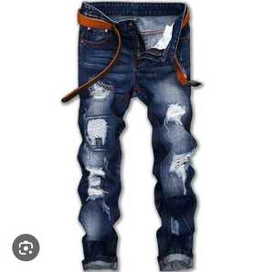 กางเกงยีนส์ขาตรงสำหรับผู้ชาย, กางเกงยีนส์เอวระดับกลางมีกระเป๋าผ้าทอสไตล์ฮิปฮอปผ้ายีนส์ขาดๆสำหรับฤดูหนาว - Product Image 3