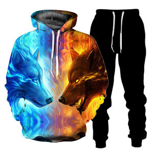 Fabrique de vêtements Sweat-shirt à capuche personnalisé fait par sublimation Tenue de sport imprimée loup Survêtements deux pièces imprimés pour hommes - Product Image 6