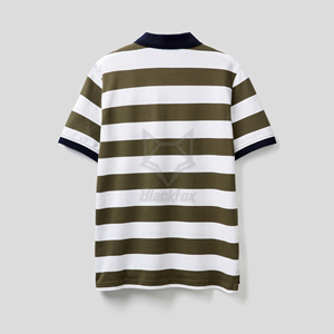 เสื้อโปโลผู้ชายลายทางผ้าฝ้ายอ๊อกซ์ฟอร์ด แขนสั้น ทรงปกติ สวมใส่สบาย ระบายอากาศได้ดี ดีไซน์ปกและปลายแขนสีกรมท่า - Product Image 3