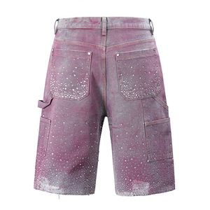 Custom Men's Breathable Summer Streetwear Denim Straight Shorts with Button <b>Detail</b> Dark Wash - Product Image 4