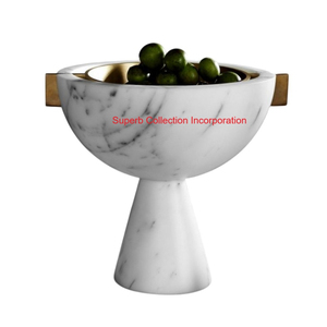 Bol de service en marbre naturel avec base trépied, pièce maîtresse de bol de fruits en pierre artisanale pour la décoration intérieure moderne et la vaisselle - Product Image 6