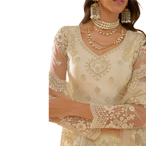 Magnifique Blouse Brodée avec Cordons, Dupatta en Dentelle, Travail de Pierre Lourde, Lehenga Traditionnel Indien Pakistanais pour Mariage et Fêtes - Product Image 1