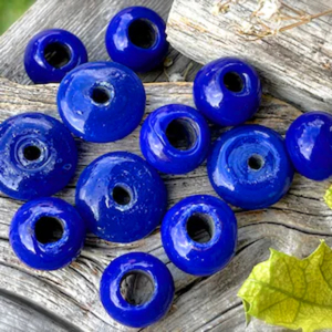 Vintage 10mm Spotted Glass Flat <b>Beads</b> Large Purple Blue Centerpiece Handcrafted Big Hole Shape for Macrame Jewelry Home Assorted - Product Image 1