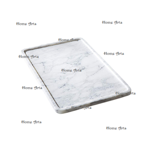 Bandeja de Servir Alimentos de Mármol con Diseño Fantástico y Asas de Metal, Tamaño Personalizado, Forma Rectangular, Bandeja de Alimentos en India - Product Image 4