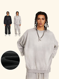 Sudadera de algodón 100% de gran tamaño de alta calidad, cuello redondo con hombros caídos, sudaderas con capucha desteñidas al sol Vintage - Product Image 4