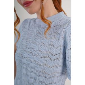 Blusa de Viscosa de Manga Corta Tejida para Mujer, Color Azul Bebé, Venta al Por Mayor, Talla Estándar - Product Image 4