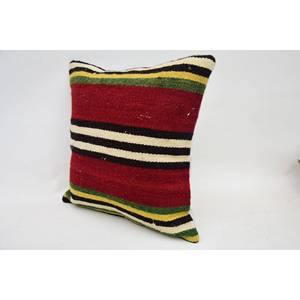 Multicolore 14x14 Pouces Patchwork Kilim Laine Tissée Subtile Rayé Vintage Motif Fluffy 18x18 Coussin Décoratif Antidérapant - Product Image 3