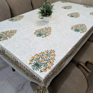 ผ้าปูโต๊ะผ้าฝ้าย100% ลายดอกไม้หรูหราทำด้วยมือและทำด้วยมือพิมพ์ลายศิลปะแบบดั้งเดิมผ้าคลุมโต๊ะทรงสี่เหลี่ยมผืนผ้า - Product Image 1