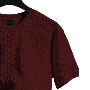 Mens Solid Textured <b>Quilted</b> Short Sleeve O-Neck Casual Knit Top Regular Fit Premium Streetwear <b>Summer</b> Breathable Quick Dry - Product Image 3