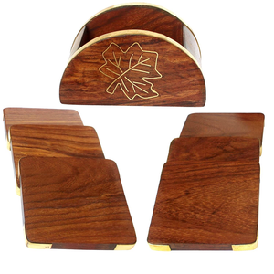 Juego de 6 posavasos de madera ovalados de primera calidad con soporte de almacenamiento adecuado para bebidas frías o calientes en mesas de La India - Product Image 6
