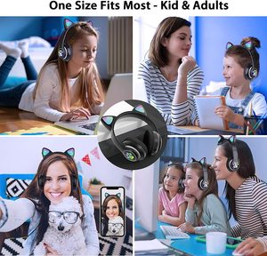 AKS28 Macaron Cat Ear Auriculares inalámbricos para niños LED Cambio de color BT Auriculares deportivos impermeables Dynamic FM <span class=keywords><strong>TF</strong></span> Teléfono móvil - Product Image 6