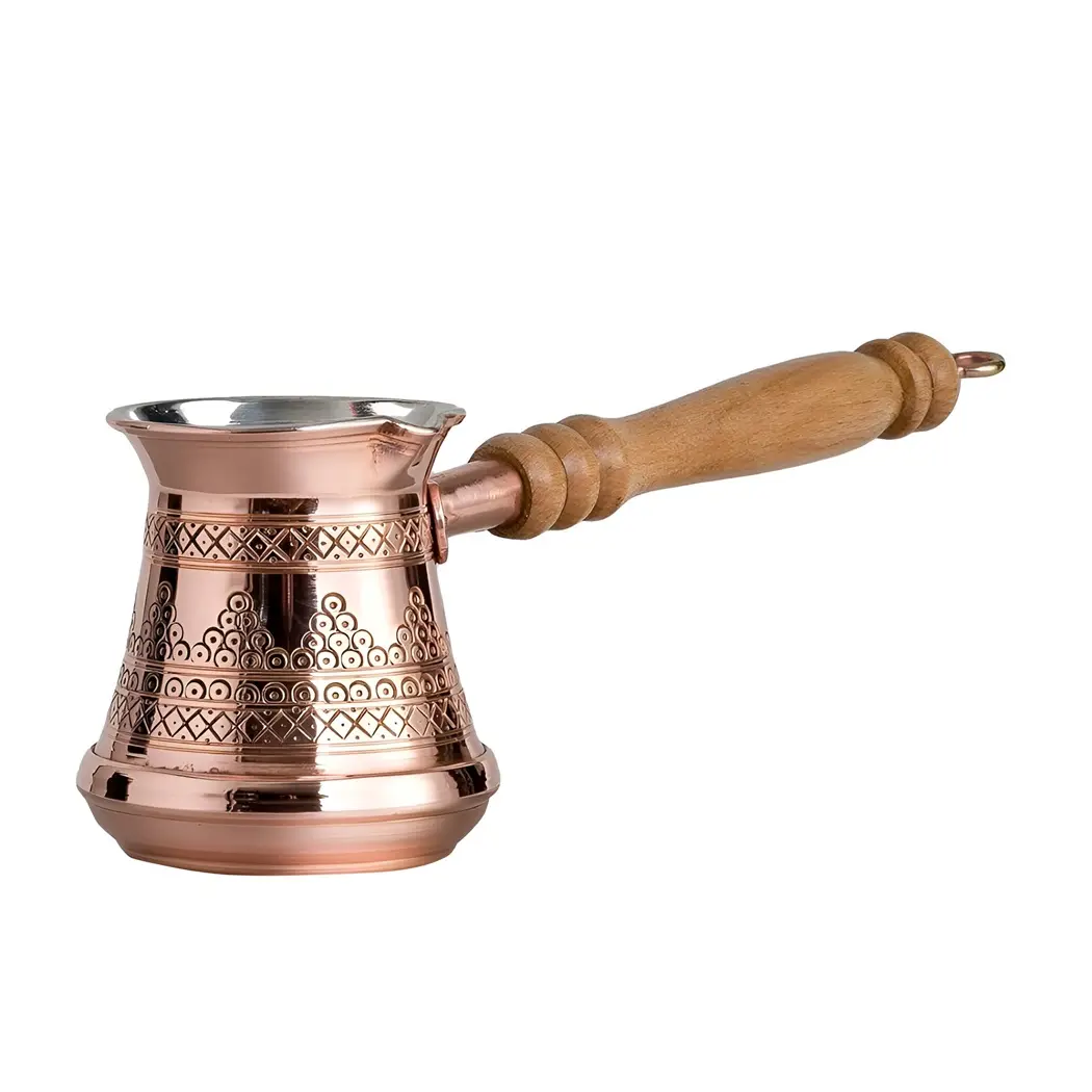 Vendita calda rabic Vintage turco martellato caffettiera in rame con manico di design