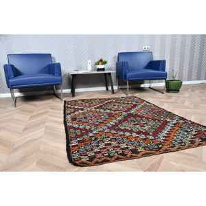 Alfombra Turca Vintage de 5.3x3.7 pies, Alfombra Kilim de Lana Negra - Product Image 2