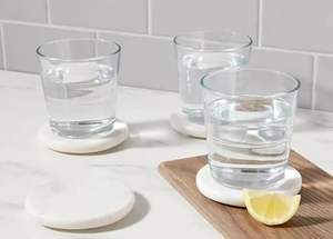 White Marble <b>Coasters</b> <b>Set</b> of 4 <b>with</b> <b>Holder</b> for Hot Cold Drinks Kitchen Coffee Dining Table Decor - Product Image 3