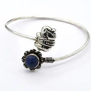 Trendy Unisex Fashion <b>Adjustable</b> Brass Antique Silver Plated Religious Style Anniversary Assorted Coral Natural Crystal Bangles - Product Image 3