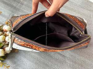 New Western Handcrafted Hair on Hide <b>Tooled</b> Fur <b>Leather</b> Jewelry Pouch Cow Skin Hairon Makeup Minimal Bag Bridesmaid Perfect Gift - Product Image 5