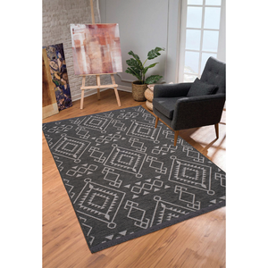 <b>Black</b> Striped Chenille Woven <b>Rug</b> Washable 7mm Polyester Cotton Non Slip Base Turkey Wholesale Custom Size Factory Home Floor - Product Image 5