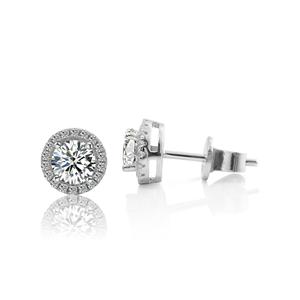 Boucles d'oreilles élégantes en argent sterling 925 Moissanite Halo Solitaire coupe ronde fiançailles cadeau d'anniversaire bijoux pour femmes - Product Image 1