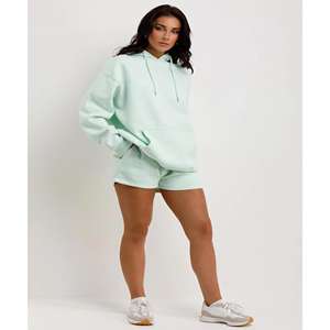 Conjunto de Sudadera con capucha y pantalones cortos informales para mujer, tela transpirable, Ideal para verano, Primavera y actividades diarias - Product Image 5