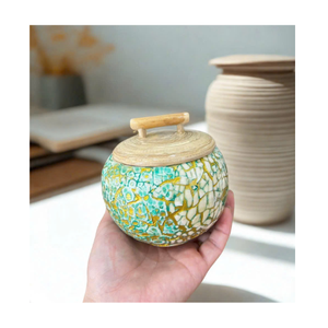 <b>Mother</b> <b>of</b> <b>Pearl</b> Bamboo Jar traditional bamboo shell patterned box for small items storage and table decor Vietnam - Product Image 2