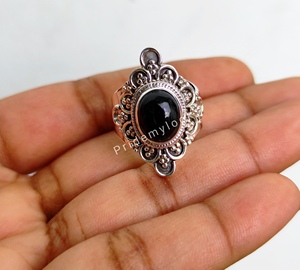 Vente chaude Designer À La Main Style Bohème Noir Onyx Anneaux Argent Plaqué Pierres Précieuses Naturelles Fiançailles À La Mode Laiton ODM - Product Image 6