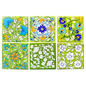 Juego de 6 Uds. De azulejos de pared de cerámica decorativos para el hogar de 4x4 pulgadas, detalles de azulejos más ligeros para diseño de interiores - Product Image 1