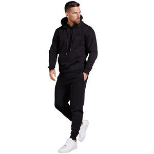 Conjunto de chándal con capucha negra de algodón para hombre, precio al por mayor, cómodo conjunto de dos piezas para correr para ropa informal y moda callejera - Product Image 1