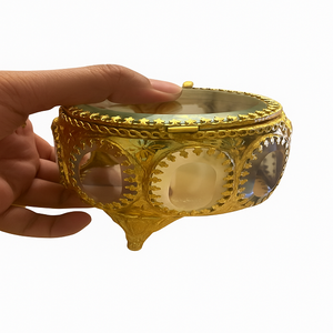 Boîte à bibelots en verre Art Déco ornée d'éléments dorés, écologique, étanche, durable, légère, à fixer au mur, décoration de salon, décoration de la maison - Product Image 1