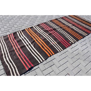 Turkish <b>Runner</b> Rug 4x11.4 ft, <b>Black</b> Floral Vintage Wool Rug - Product Image 2