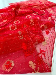 Exclusivo Deshi Dhakai RED Jamdani Sharee Calidad de exportación para mujeres TELA JAMDANI Azul VERDE Dorado Azul cielo de Bangladesh - Product Image 5