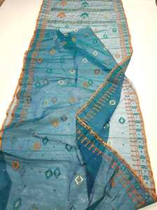 Offre Spéciale Deshi Dhakai VERT Jamdani Sharee Qualité Exportation pour Femme JAMDANI TISSU Bleu Doré Bleu Ciel du Bangladesh - Product Image 4