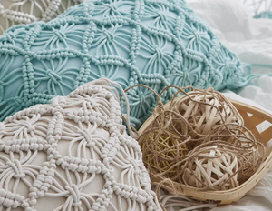 Hand-woven Tassel <b>Throw</b> Pillow,handmade <b>Knit</b> Textured Cushion,macrame Pillow Stuffed with Core - Product Image 3