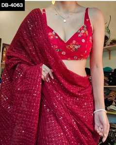 Chemisier tendance Georgette, Design séquentiel, sarouel de travail avec soie MONO avec broderie, pièces pour mariage et fête - Product Image 4