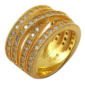 Anillo de Eternidad Unisex de Lujo Art Palace, Chapado en Oro de 22K, con Circonitas Brillantes Engastadas en Pavé, Joyería Clásica de Compromiso - Product Image 1