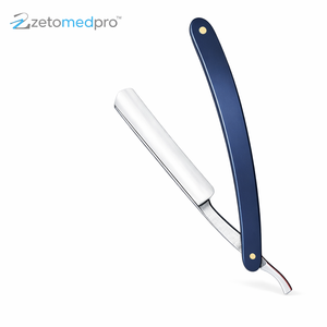 Rasoir droit professionnel avec manche bleu, lame en acier inoxydable de haute qualité - Product Image 1